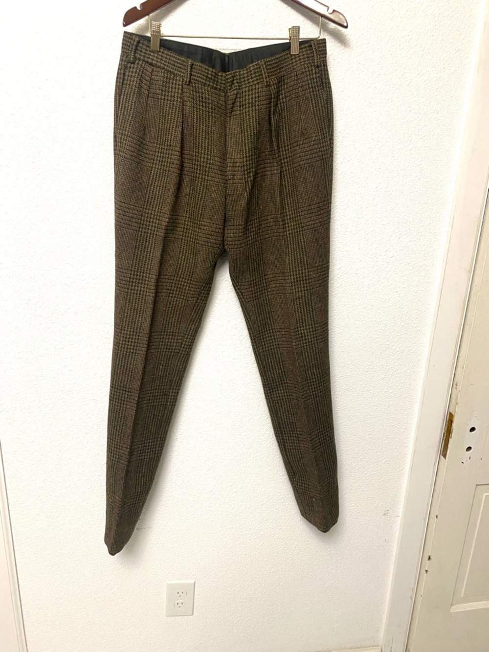80s Vintage Polo Ralph Lauren Brown Plaid High-Waist Trousers
